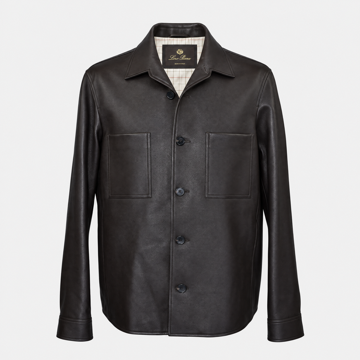 Dark Brown Calfskin Leather Shirt Jacket