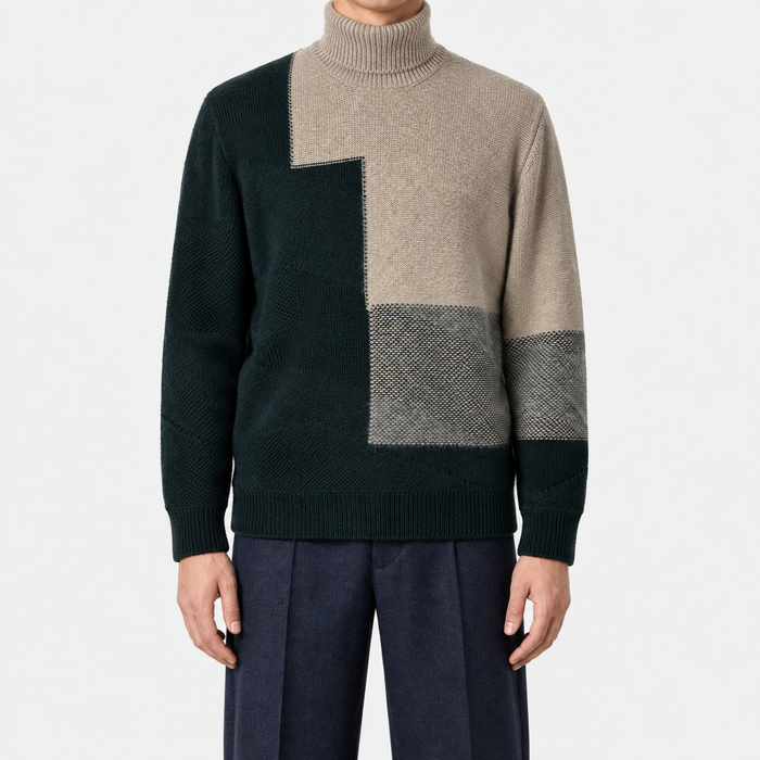 Green-Beige Cashmere Mohair Rollneck