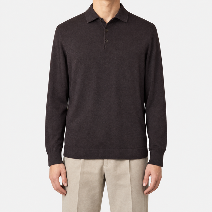 Dark Brown Baby Cashmere Longsleeve Polo (EU 56)