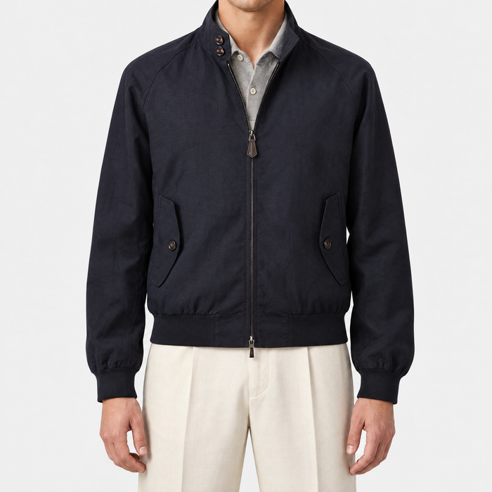 Navy Mason Linen Bomber