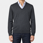 On-model | Grey Cashseta V-Neck Sweater (EU 52)