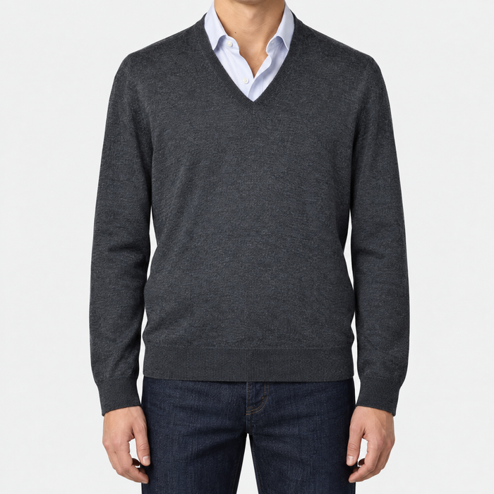 Grey Cashseta V-Neck Sweater (EU 52)
