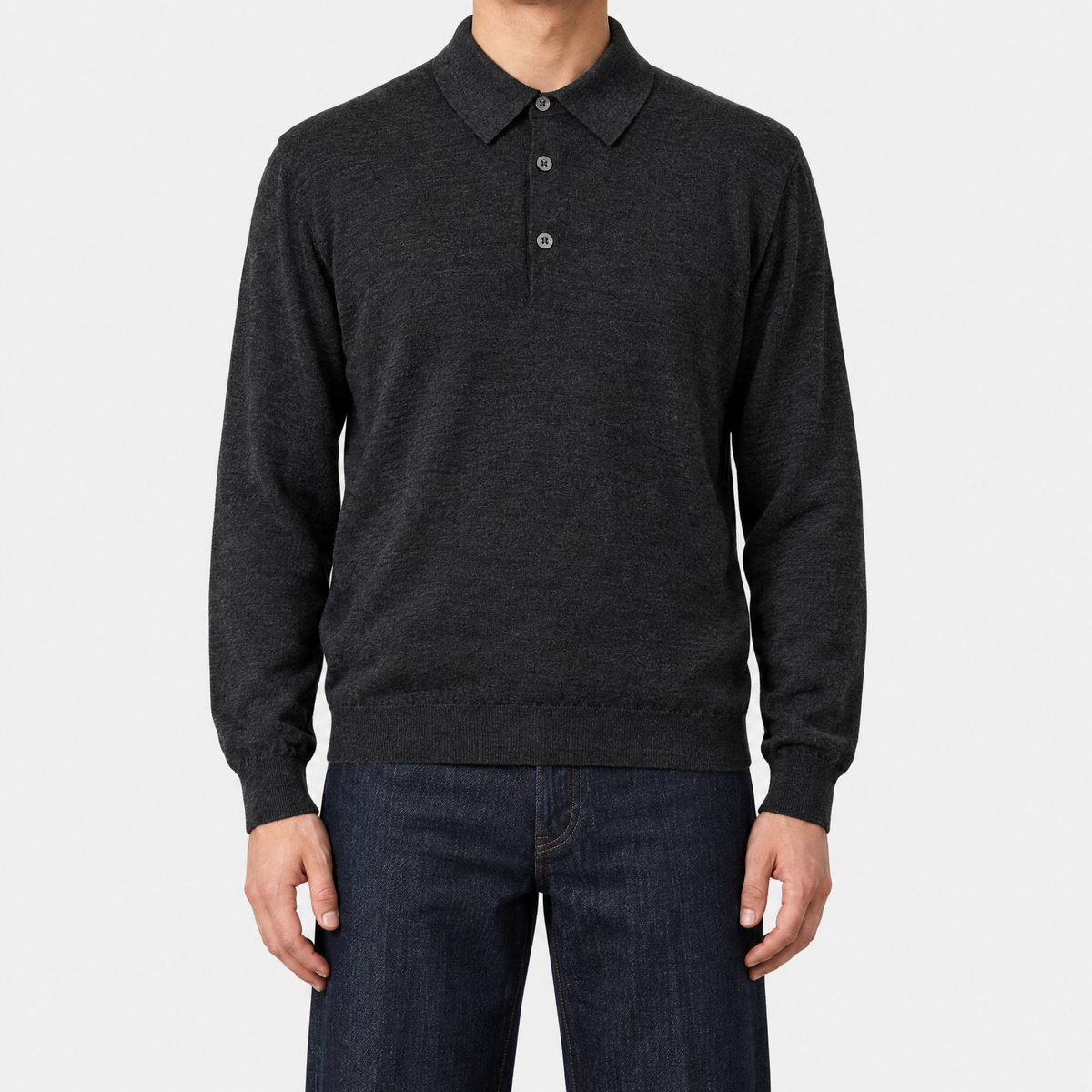 Anthracite Wool Polo Sweater