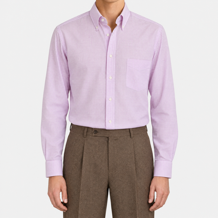 White-Pink Cotton Checked Shirt