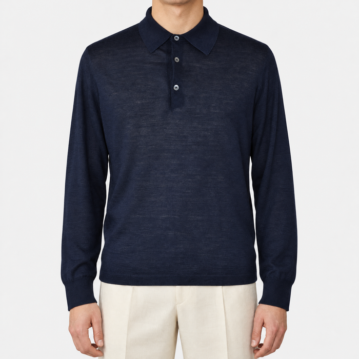 Navy Cashmere Longsleeve Polo (XL)