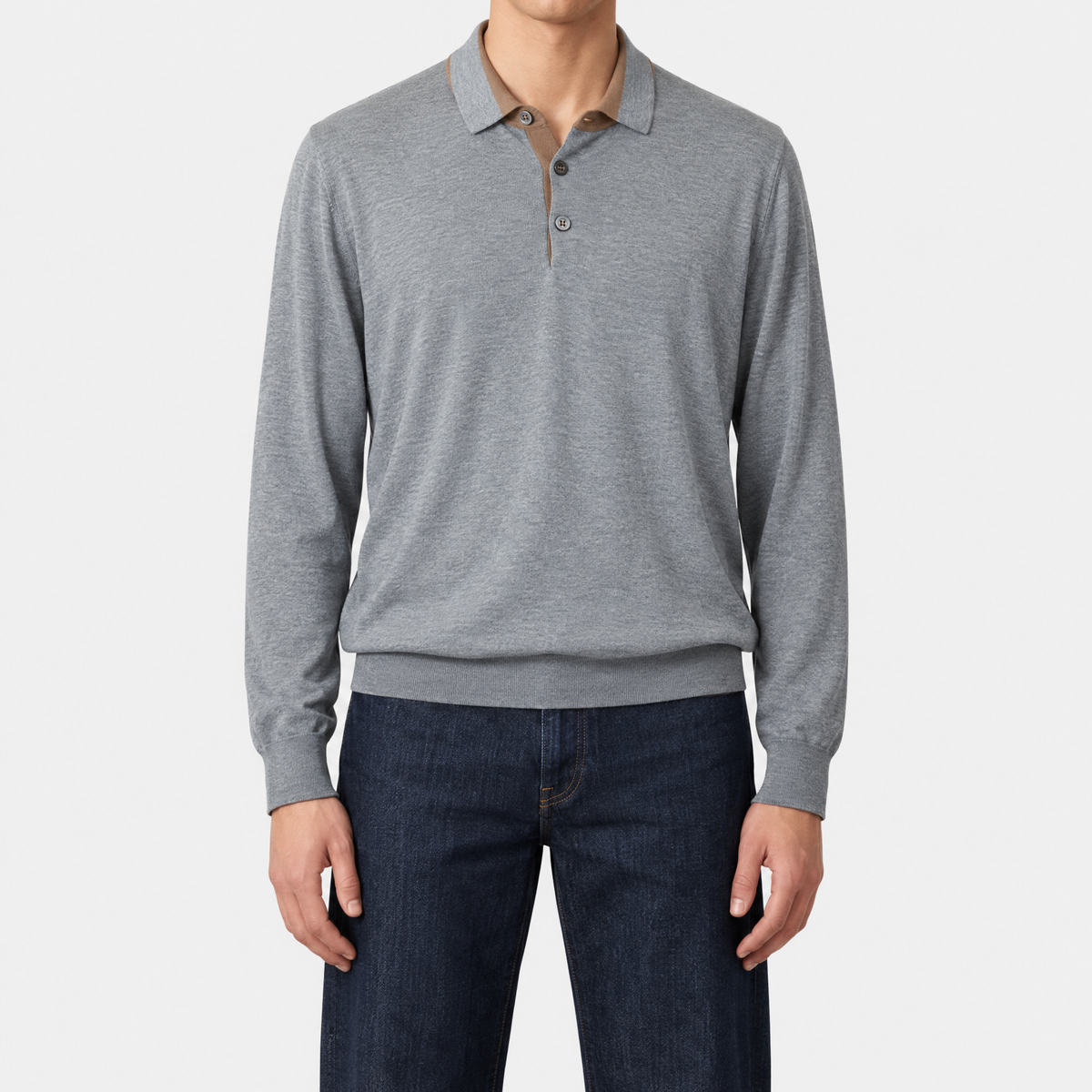 Grey Longsleeve Polo Cotton