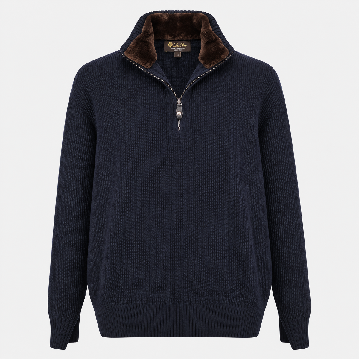 Navy Castorino Baby Cashmere Half-Zip Bomber