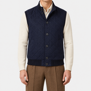 On-model | Navy Quilted Carry Cashmere Gilet