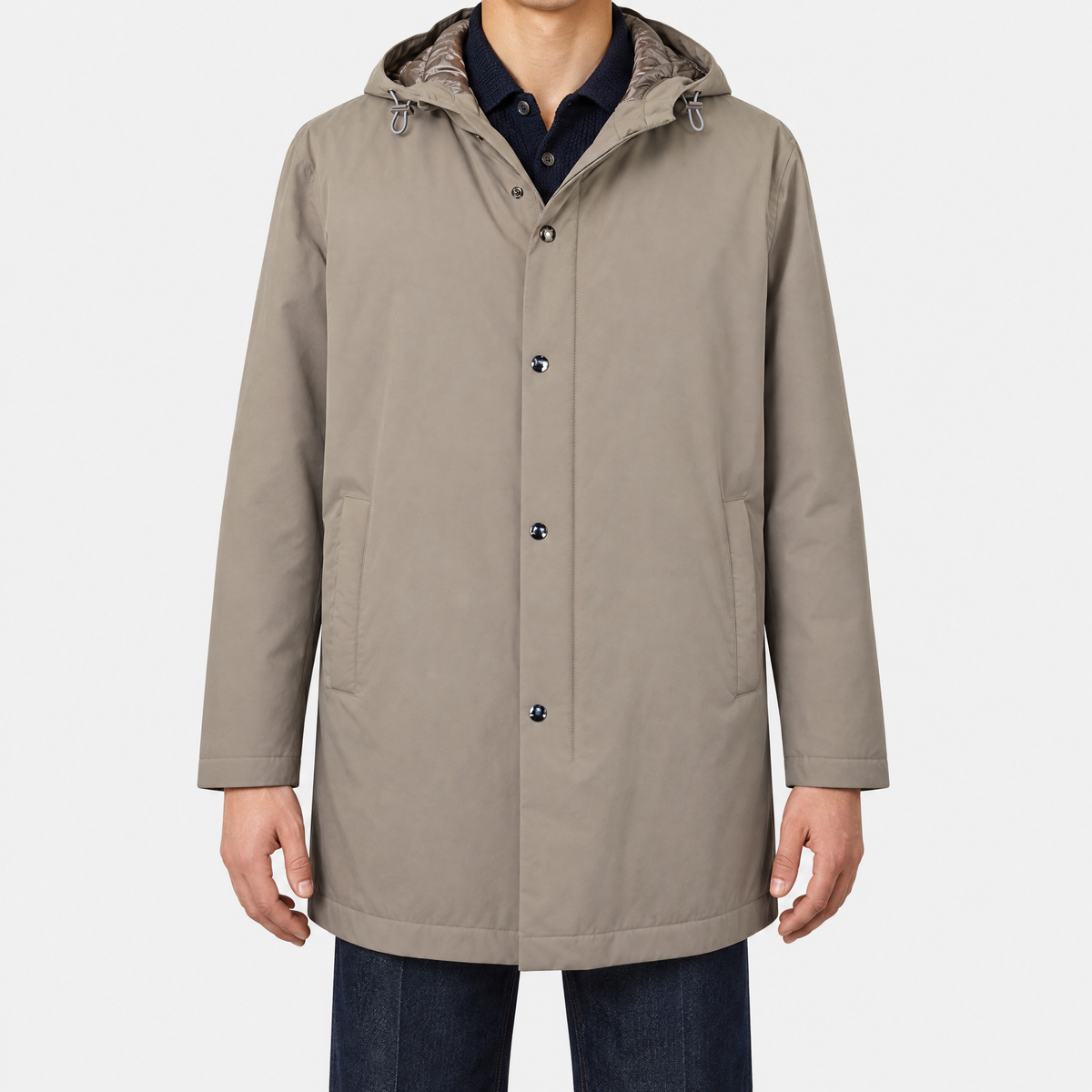2026-10-30_Herno_Taupe Resort Hooded Half Coat_On-model