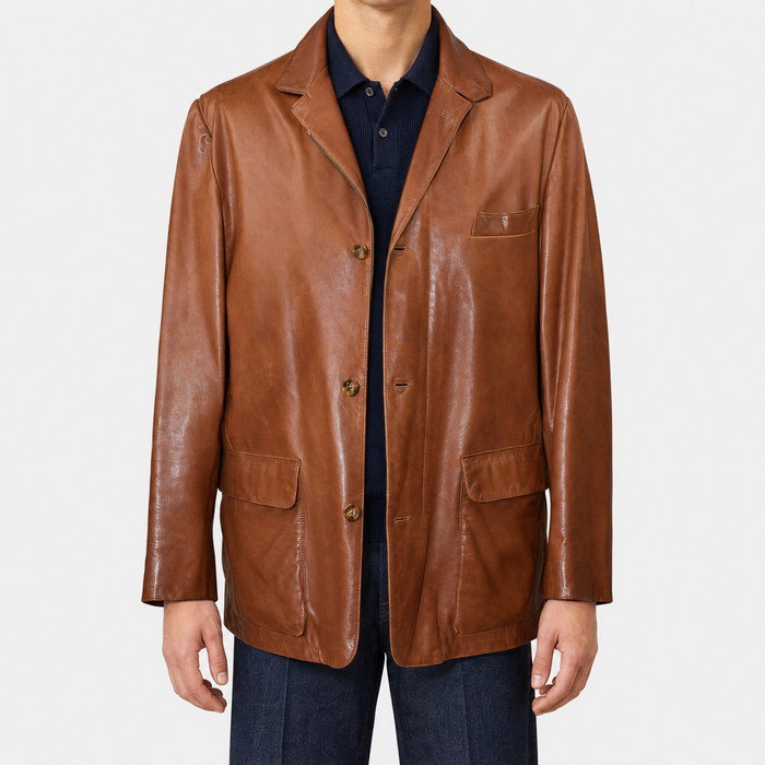 Cognac Leather Roadster Jacket