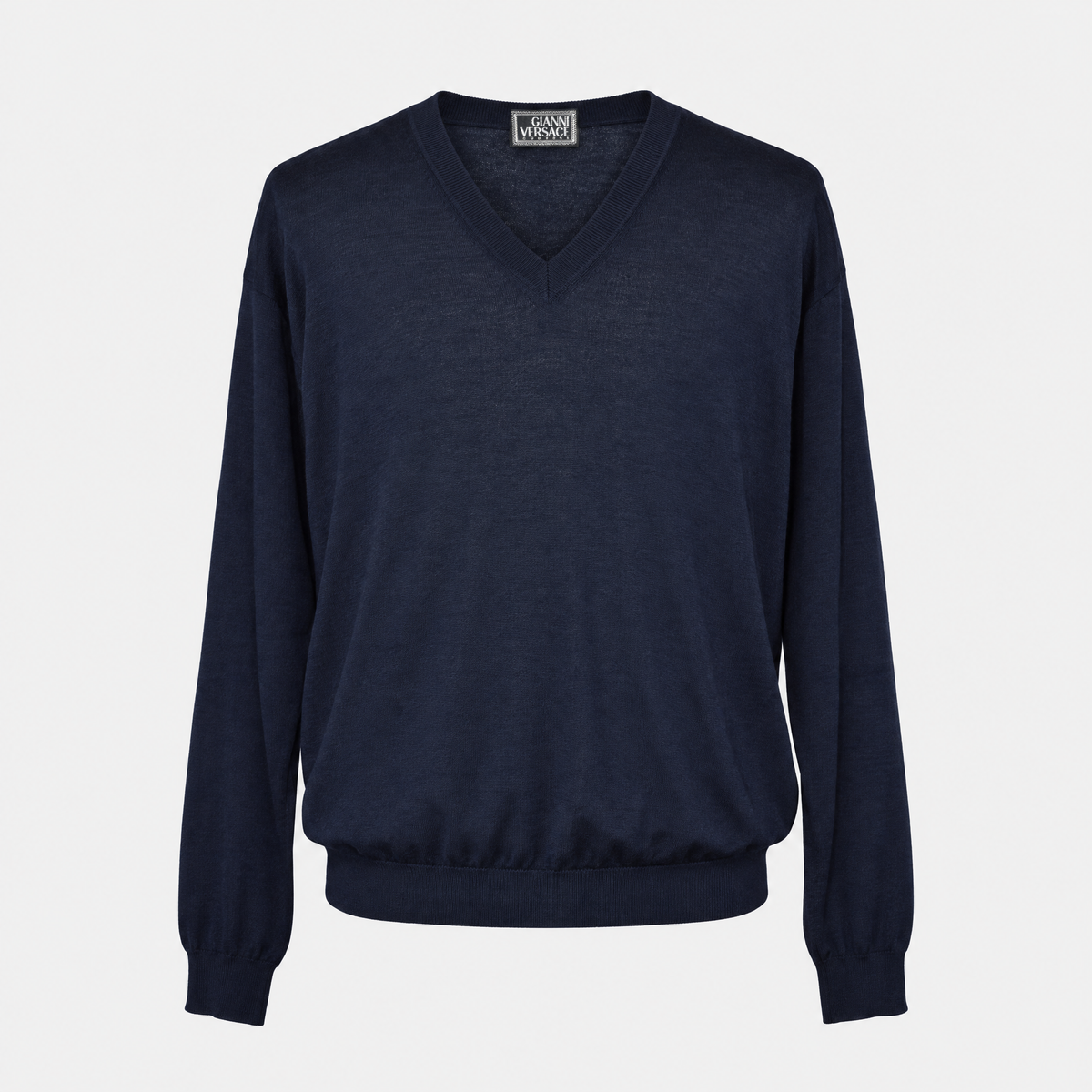 Navy Virgin Wool V-Neck Sweater (EU 54)