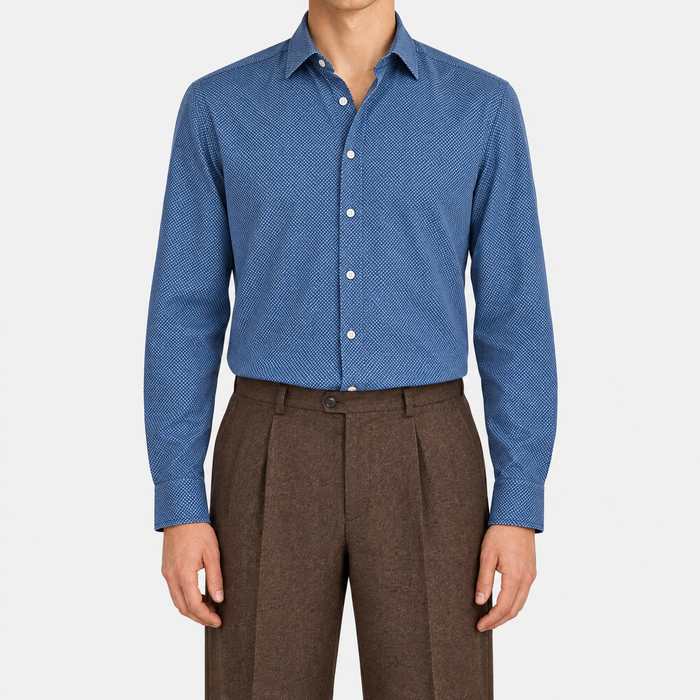 Blue-White Cotton Patterned Shirt (EU 44)