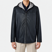 On-model | Hooded Leather Jacket Reversible