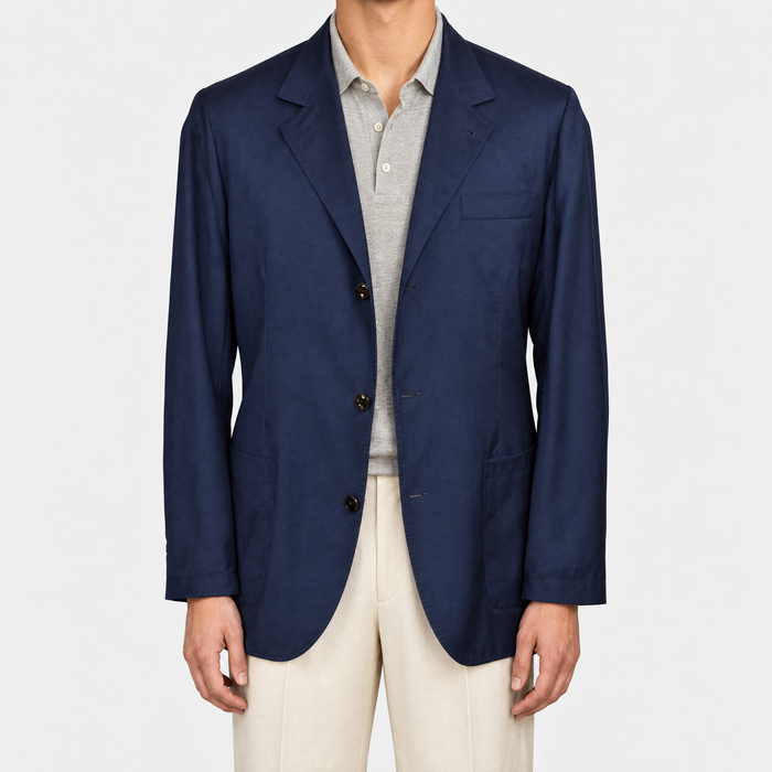 Navy Wool Silk Blazer