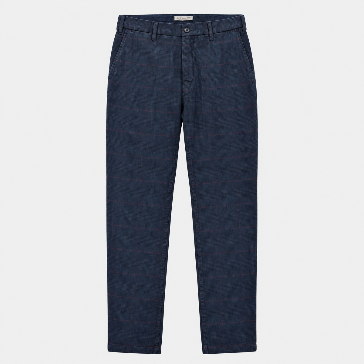 Navy Glen Check Cotton-Blend Pants