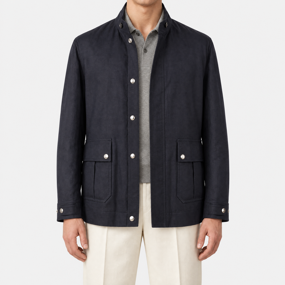 On-model | Navy Kody Linen Blouson Jacket