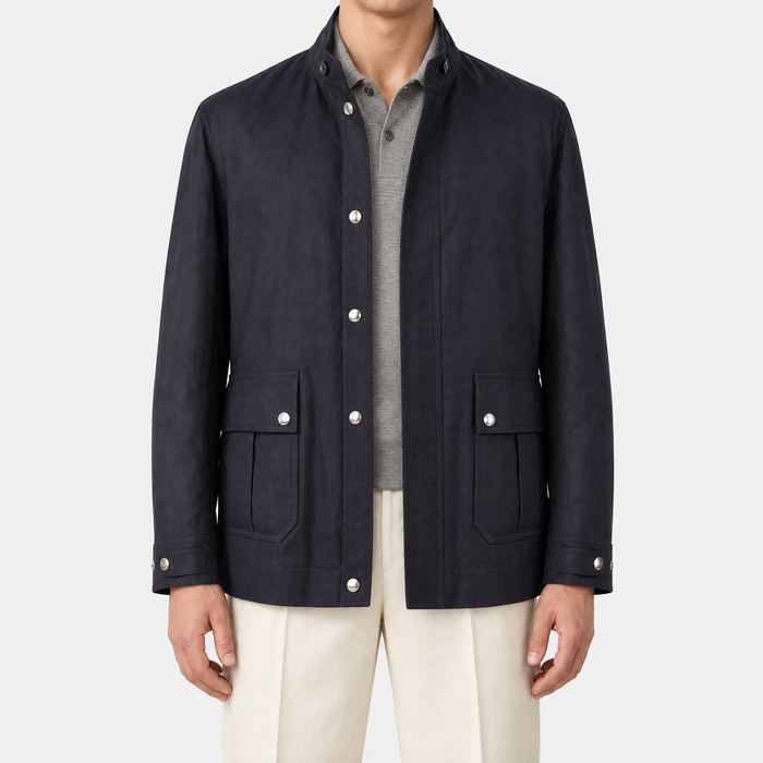 Navy Kody Linen Blouson Jacket