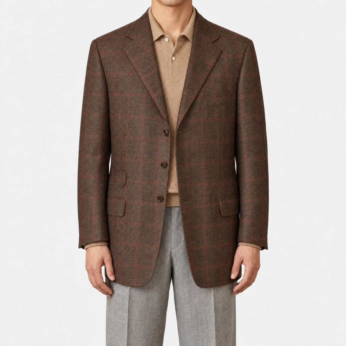 Brown-Red Check Wool Blazer