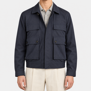 On-model | Navy Mavis Cotton/Silk Bomber