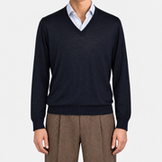 Midnight Blue Silk V-Neck Sweater (EU 56)