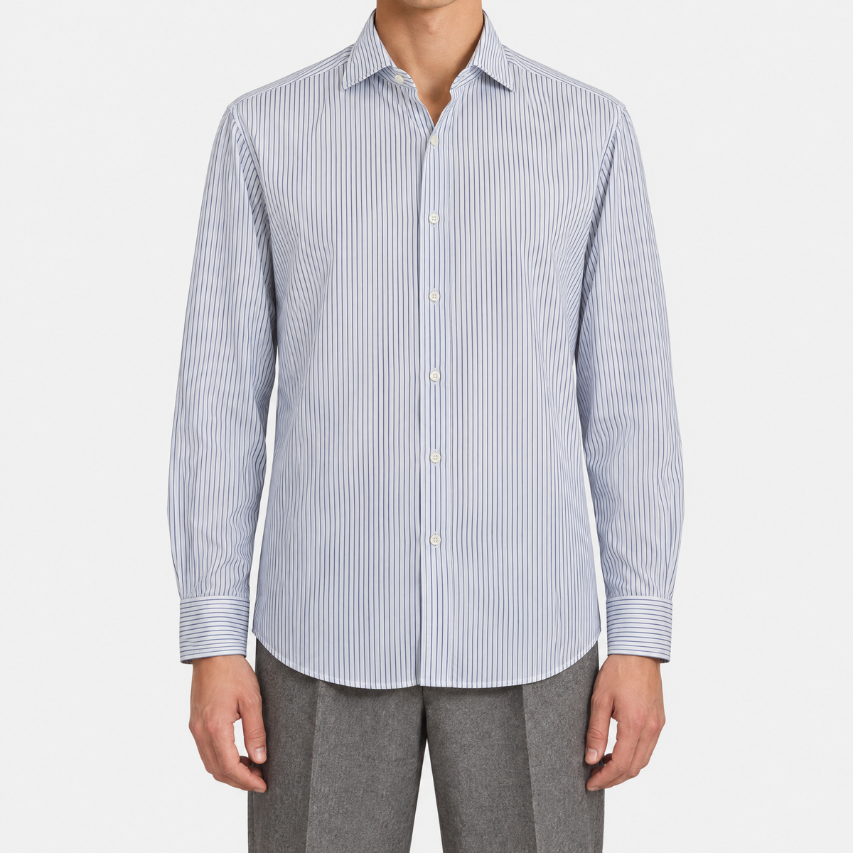 White Navy Stripe Cotton Shirt