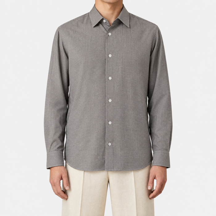 Brown Houndstooth Cotton Shirt