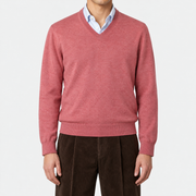 On-model | Coral Red V Neck Sweater Cashmere