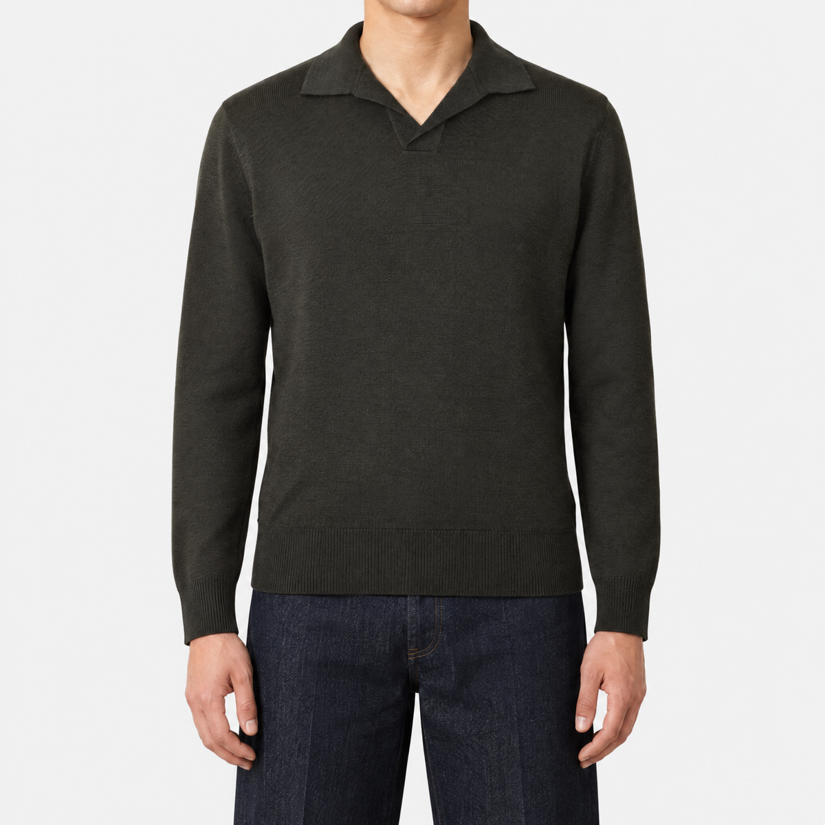 Khaki Virgin Wool Polo-Sweater (EU 48)