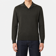 On-model | Khaki Virgin Wool Polo-Sweater (EU 48)