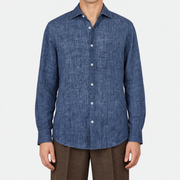 2026-10-30_Brunello Cucinelli_Navy Melange Linen Shirt_On-model