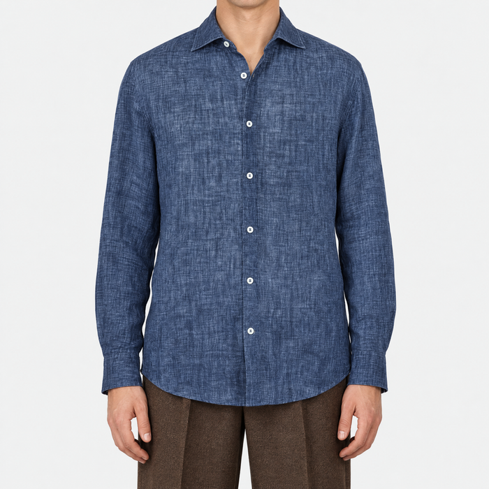 Navy Melange Linen Shirt