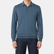 On-model | Petrol Virgin Wool Longsleeve Polo (EU 52)