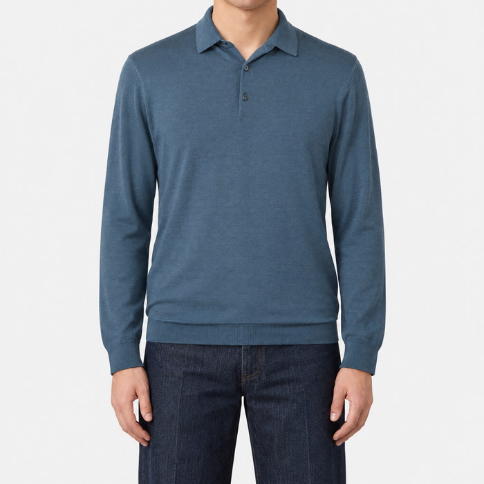 Petrol Virgin Wool Longsleeve Polo (EU 52)