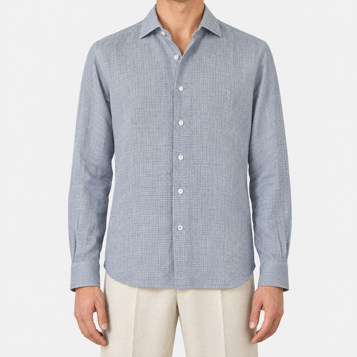 Grey Houndstooth Linen Shirt