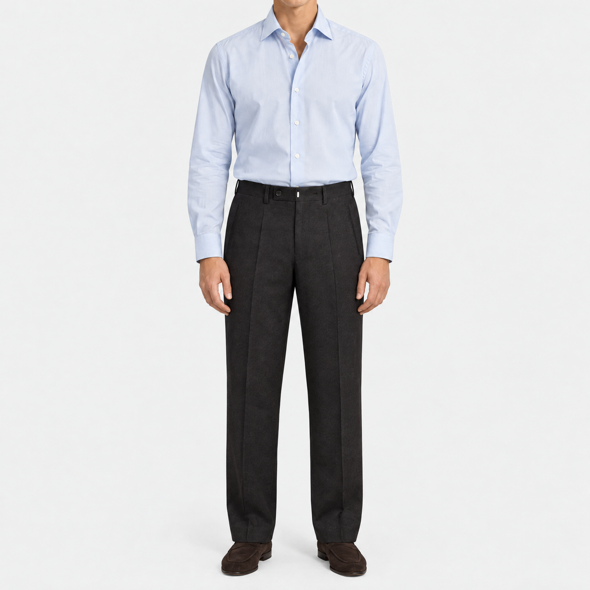 Dark Grey-Brown Pleated Wool Trousers