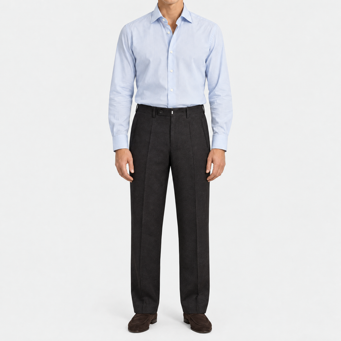 Dark Grey-Brown Pleated Wool Trousers