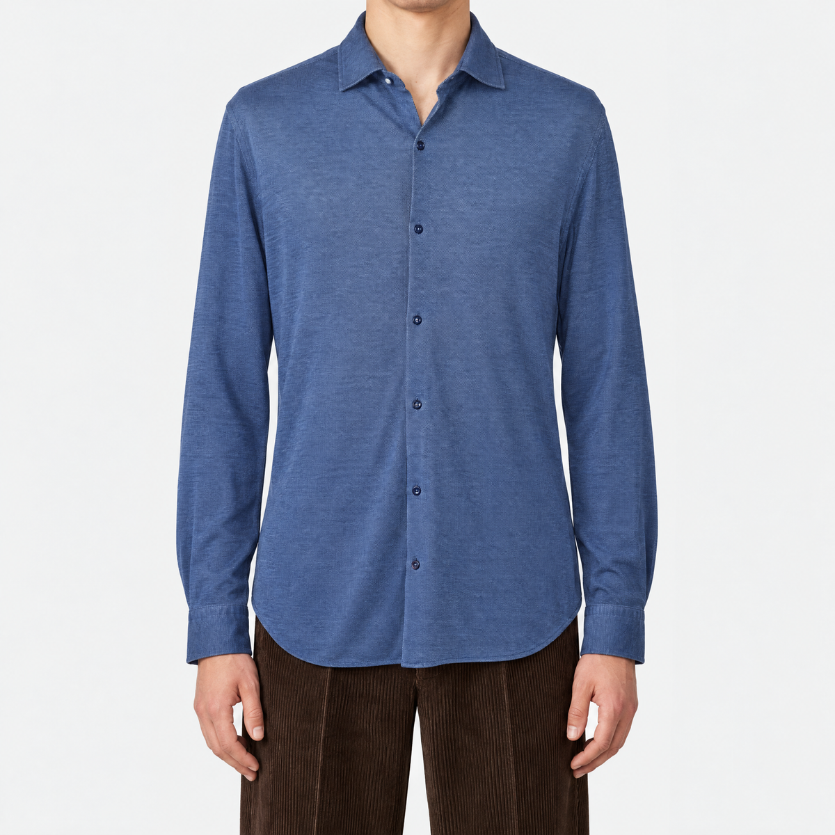 Blue Piqué Cotton Shirt (XXL)