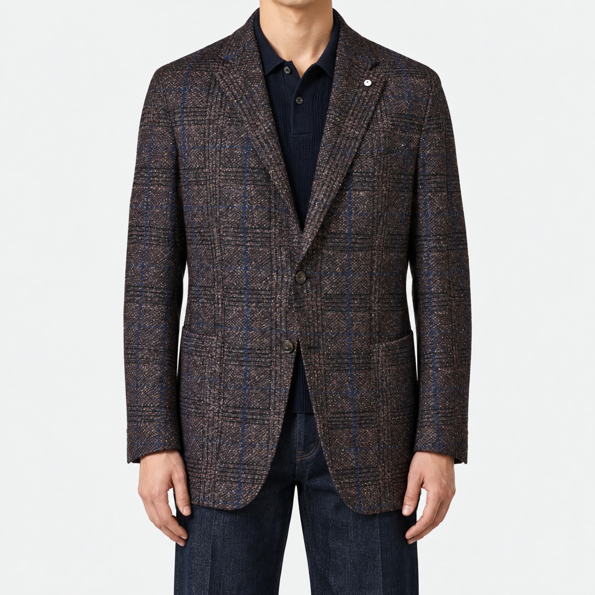 Multicolored Checked Blended Fabric (EU 56)