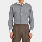 2026-10-30_Kiton_Grey Cotton Shirt with White Contrast Collar_On-model