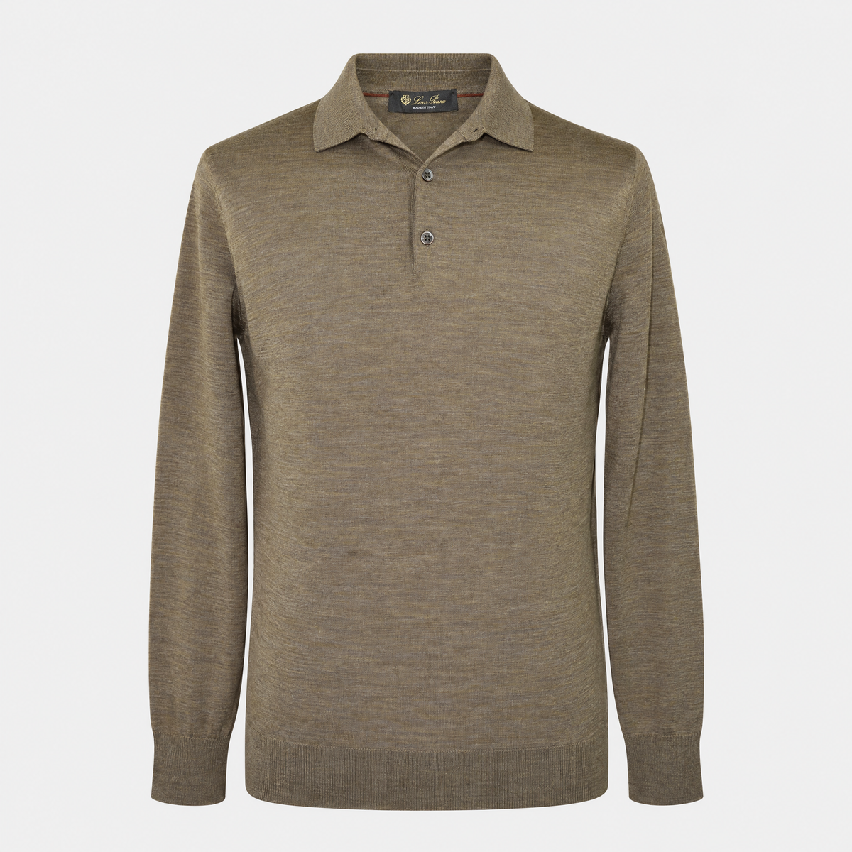 Garment front | Taupe Melange Virgin Wool Longsleeve Polo (EU 48)
