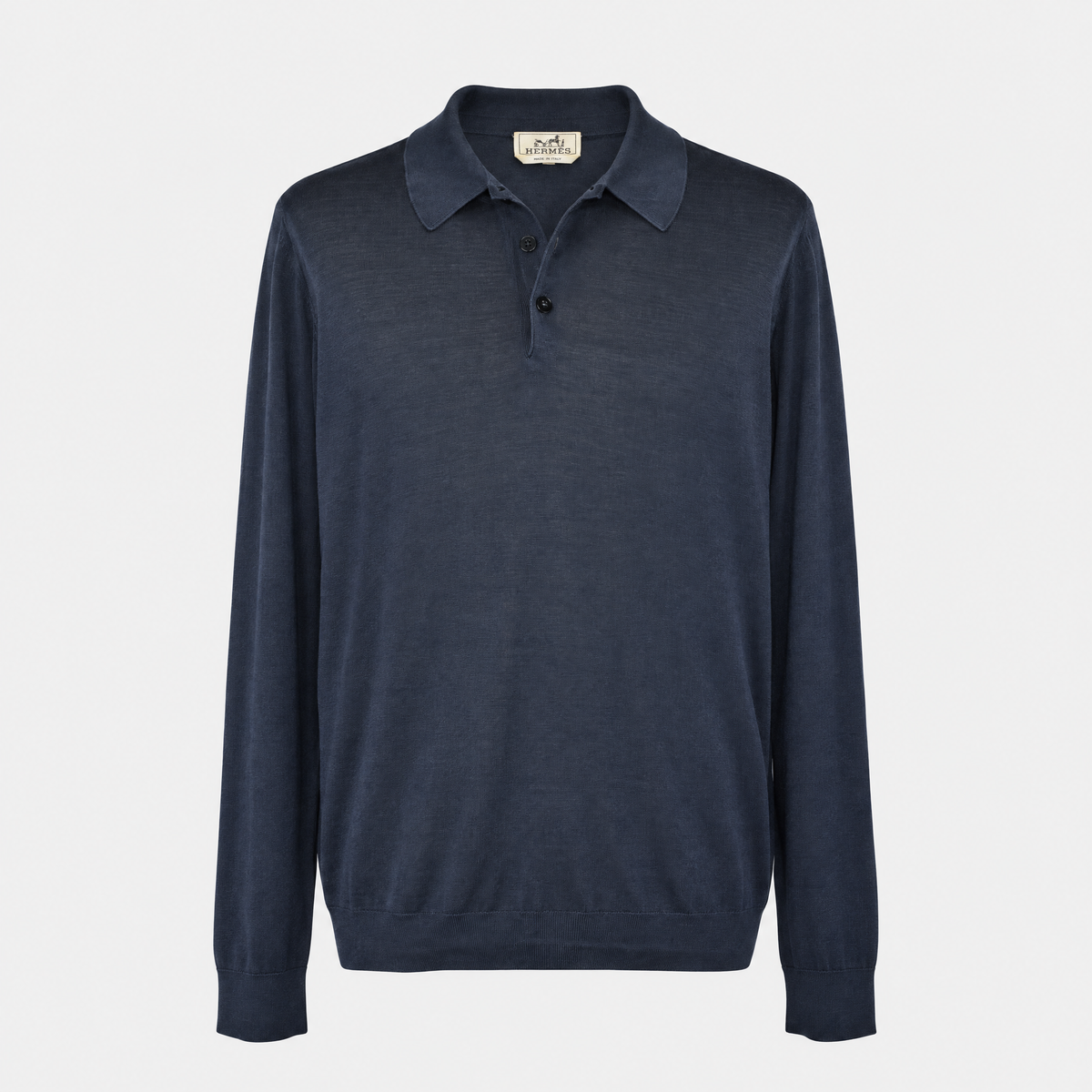 Navy Silk Longsleeve Polo