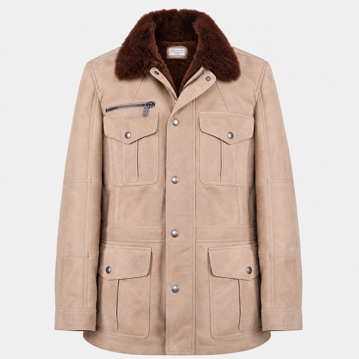 Suede Shearling Safari Jacket Beige
