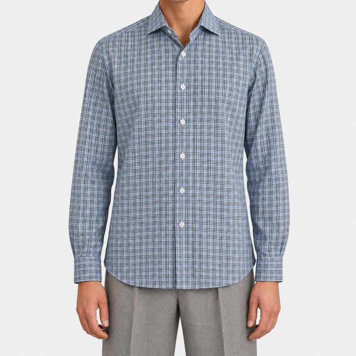 Blue Navy Check Cotton Shirt