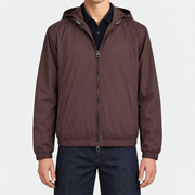On-model | Purple Reversible Hooded Cashmere Bomber