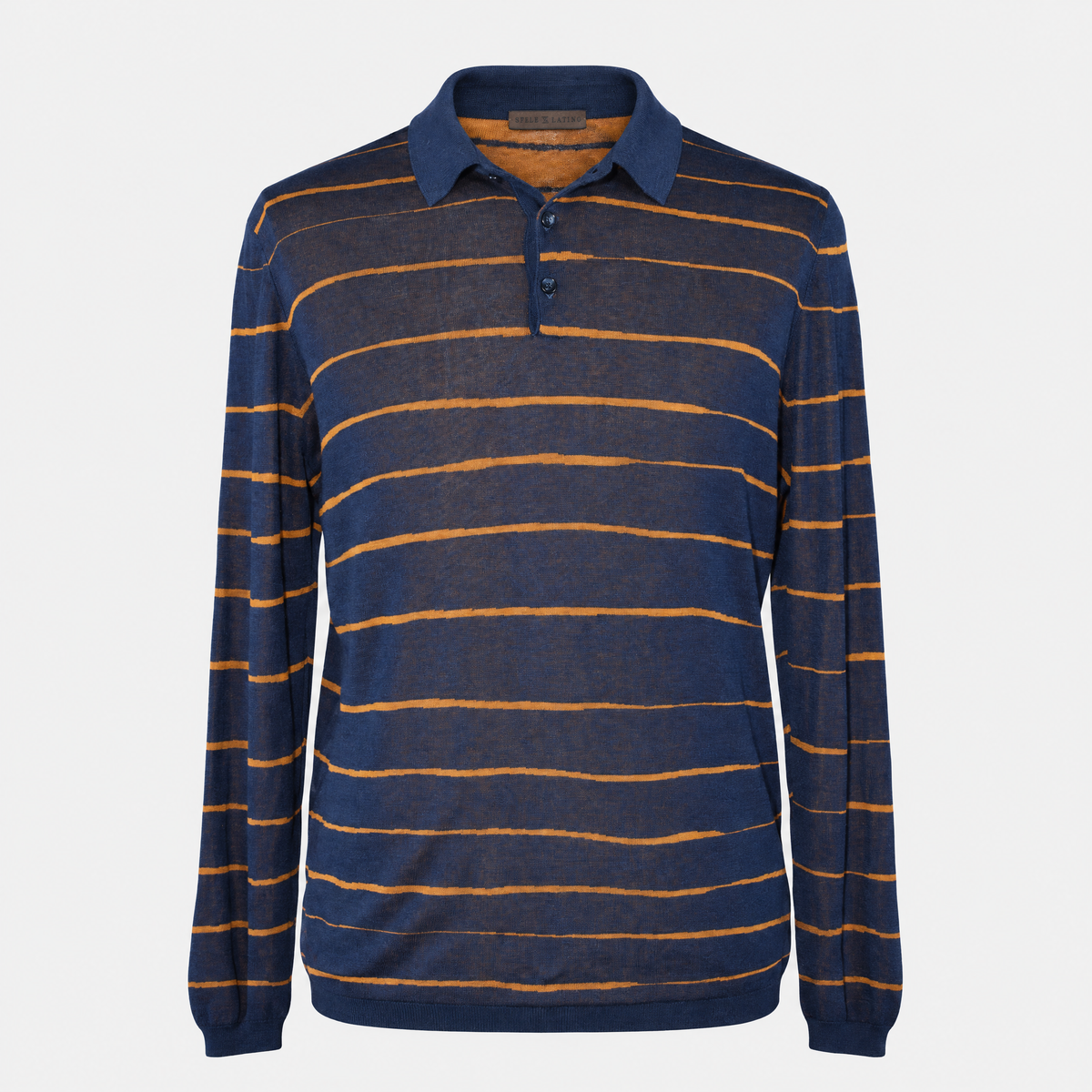 Blue-Ochre Silk Patterned Longsleeve Polo (EU 50)