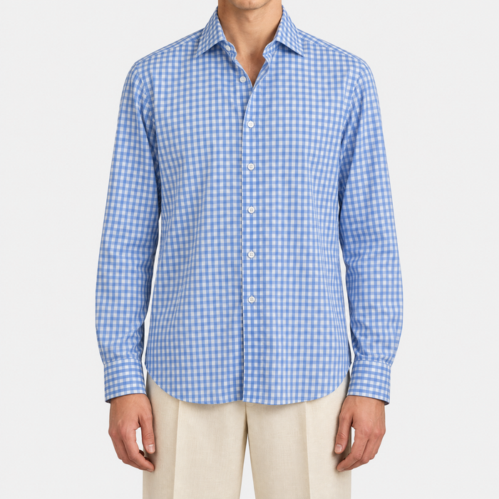 Light Blue Gingham Cotton Shirt