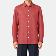 2026-10-30_Kiton_Coral Red Linen Shirt_On-model