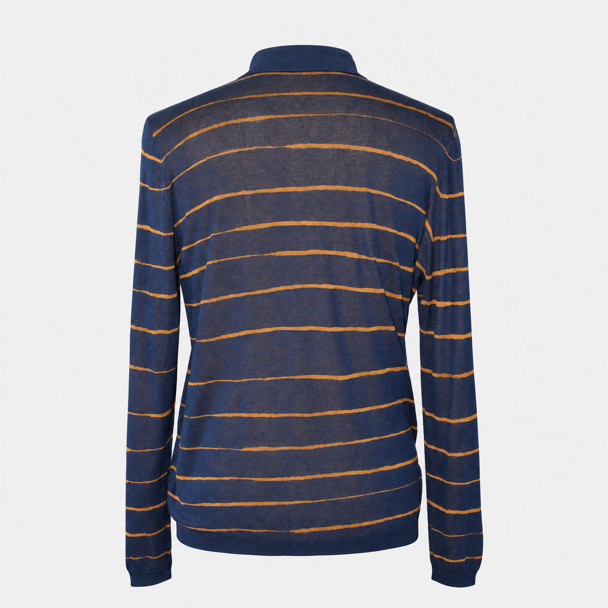Blue-Ochre Silk Patterned Longsleeve Polo (EU 50)