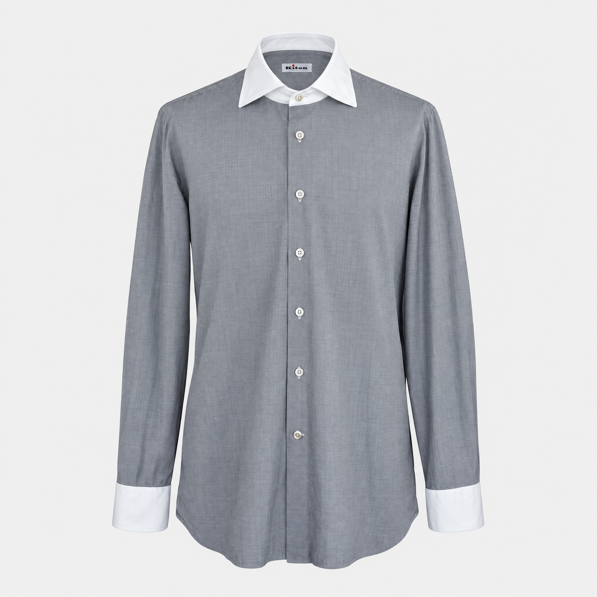 Grey Cotton Shirt with White Contrast Collar