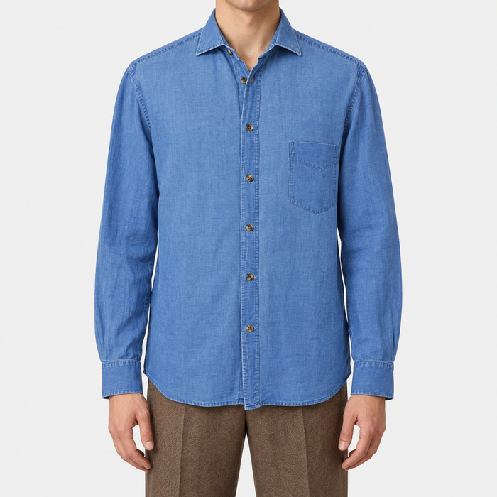 Washed Indigo Linen Cotton Shirt